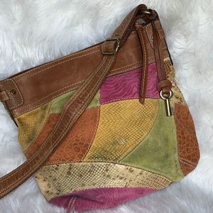 Fossil colorful leather patchwork crossbody bag purse with adjustable strap